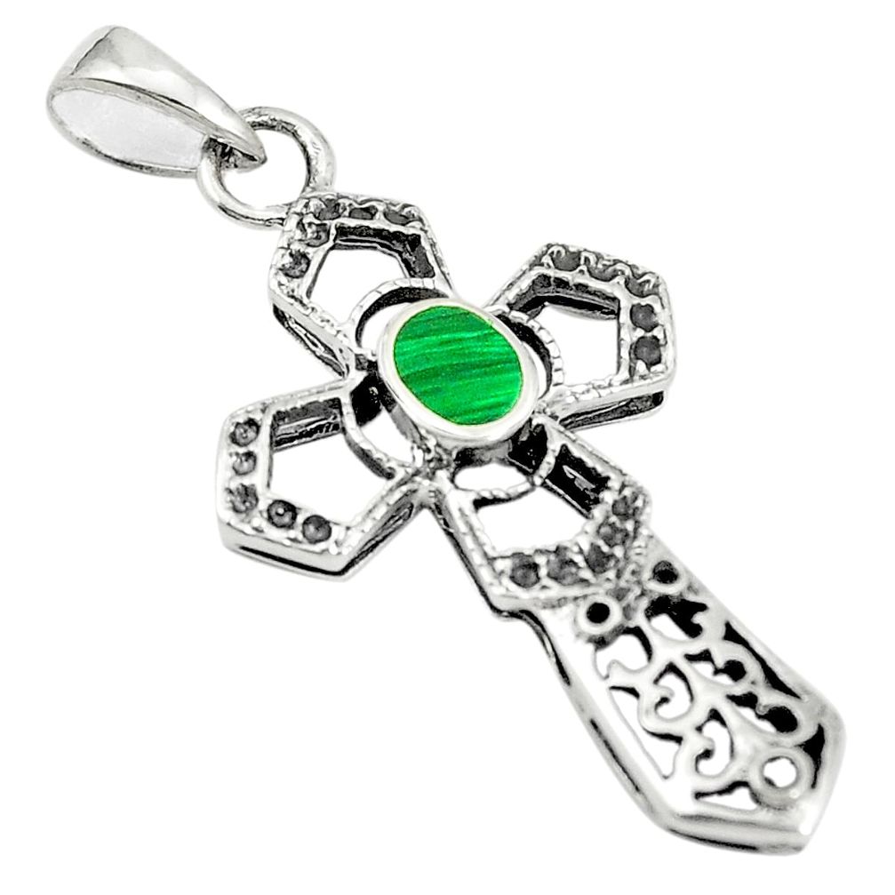 Green malachite (pilot's stone) 925 silver holy cross pendant a79791