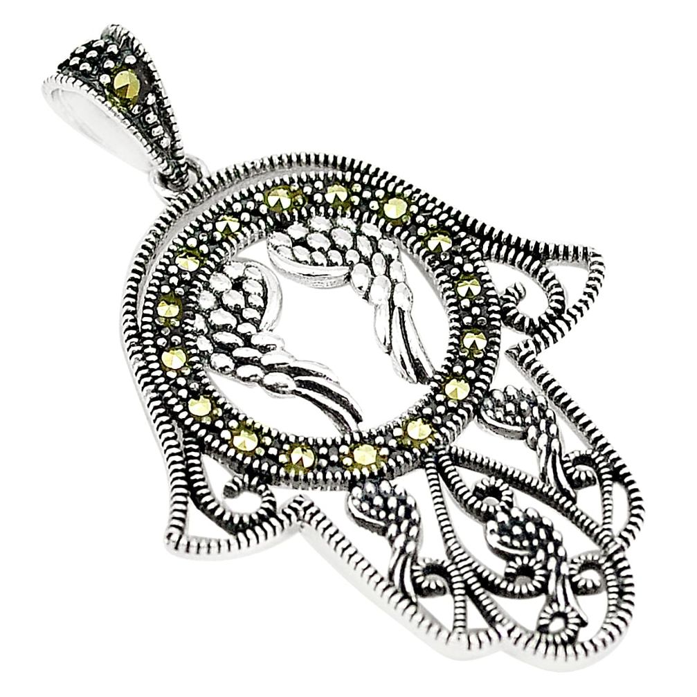 Marcasite 925 sterling silver hand of god hamsa pendant jewelry a80373