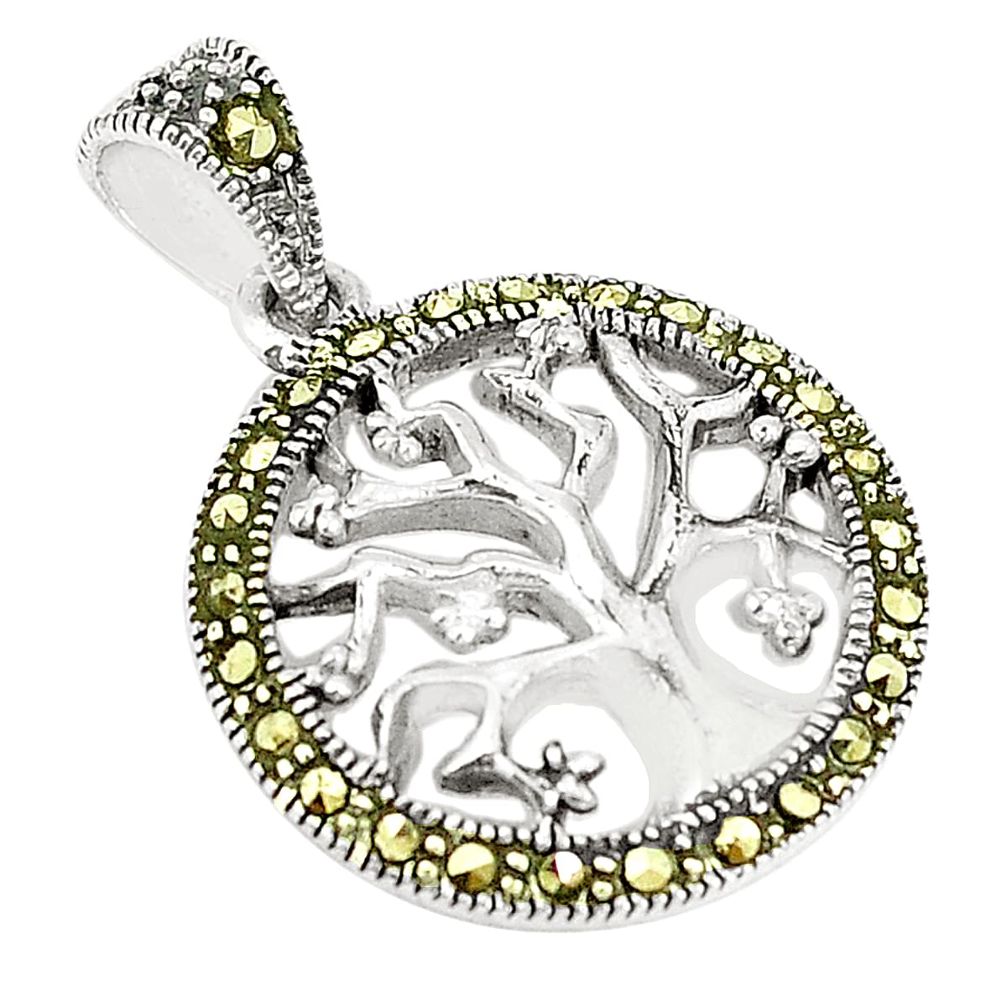 Natural marcasite 925 sterling silver tree of life pendant jewelry a80448