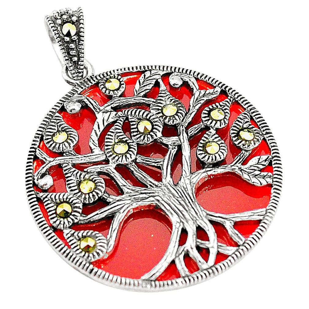 Natural honey onyx marcasite 925 silver tree of life pendant jewelry a80475