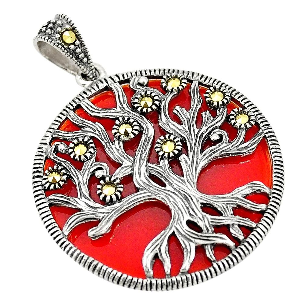 Natural honey onyx marcasite 925 sterling silver tree of life pendant a80481