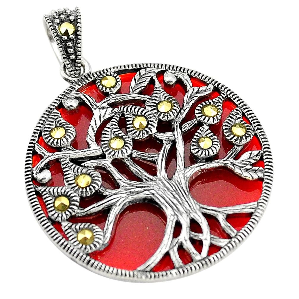 Natural honey onyx marcasite 925 sterling silver tree of life pendant a80484