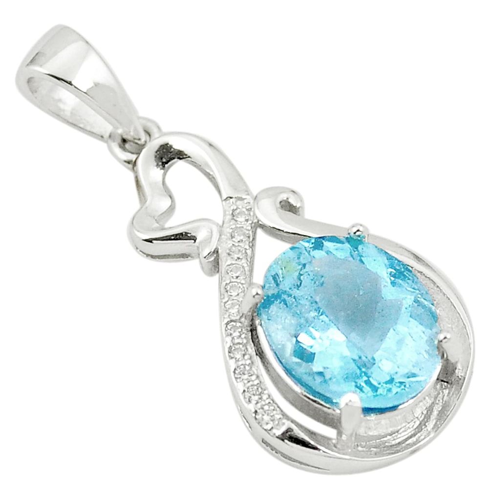 5.67cts natural blue topaz topaz 925 sterling silver pendant jewelry a81610