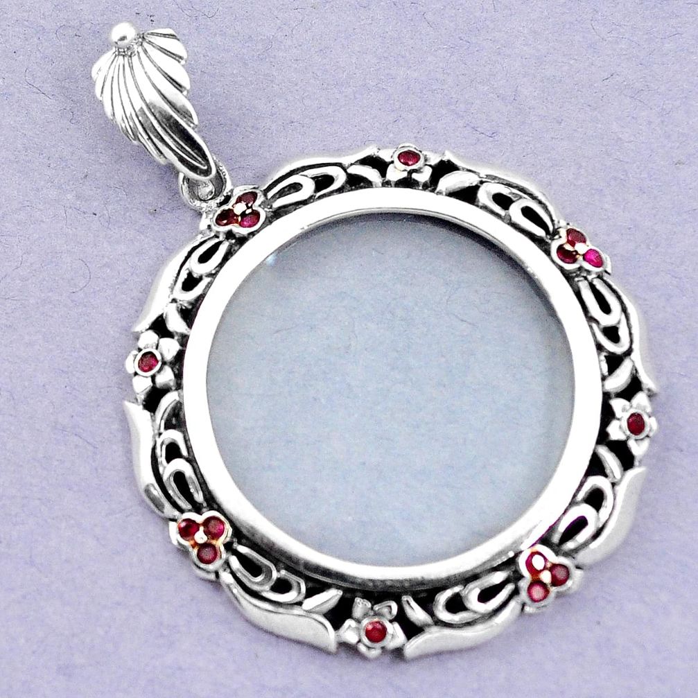 Magnifying glass red ruby quartz 925 sterling silver edwardian pendant a82086