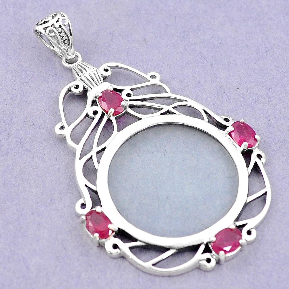 Edwardian magnifying glass red ruby quartz 925 sterling silver pendant a82091