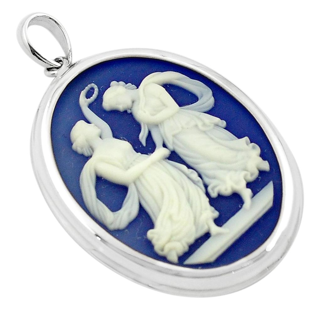 White two lady dancing cameo 925 sterling silver pendant jewelry a83263