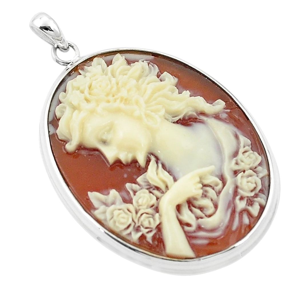 White lady cameo oval 925 sterling silver pendant jewelry a83269