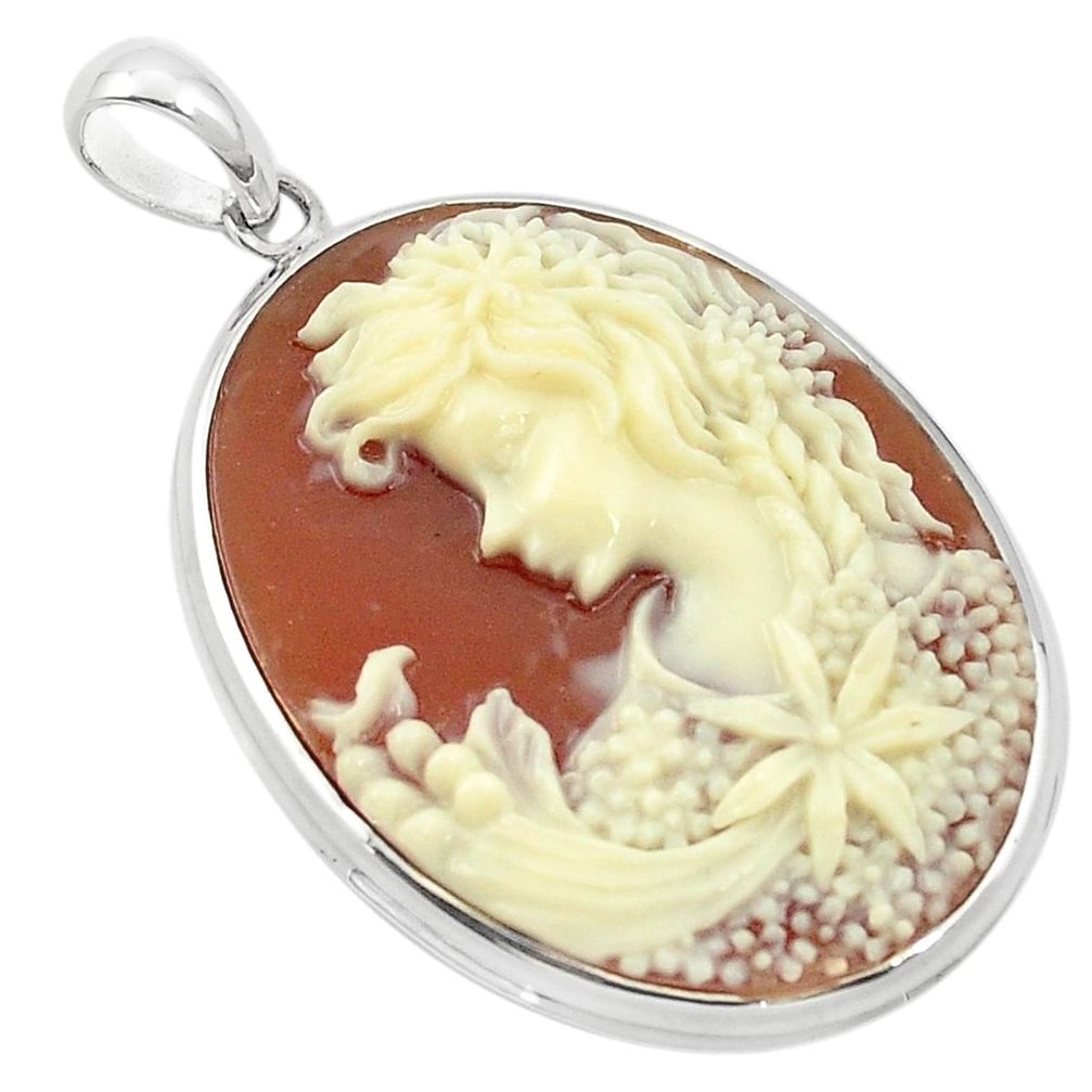 Victorian princess cameo 925 sterling silver pendant jewelry a83270