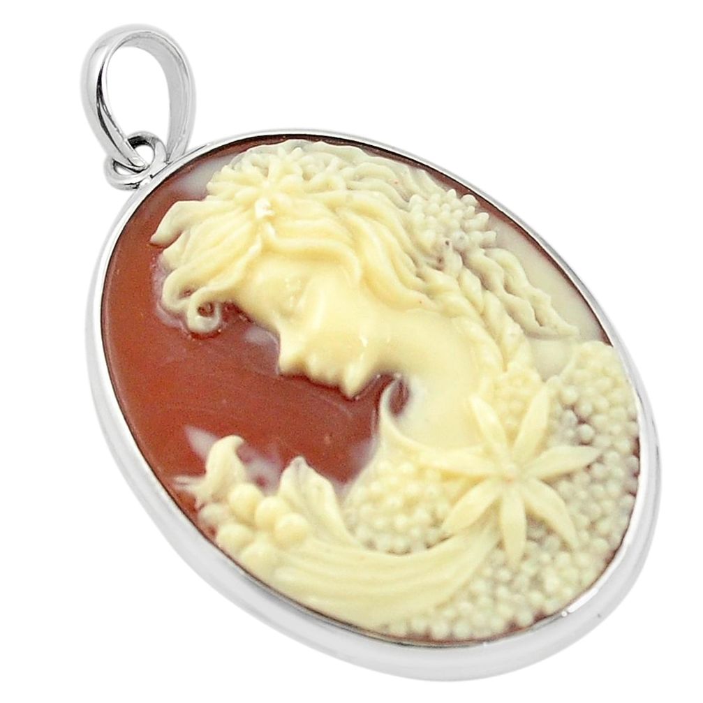 Victorian princess cameo 925 sterling silver pendant jewelry a83272