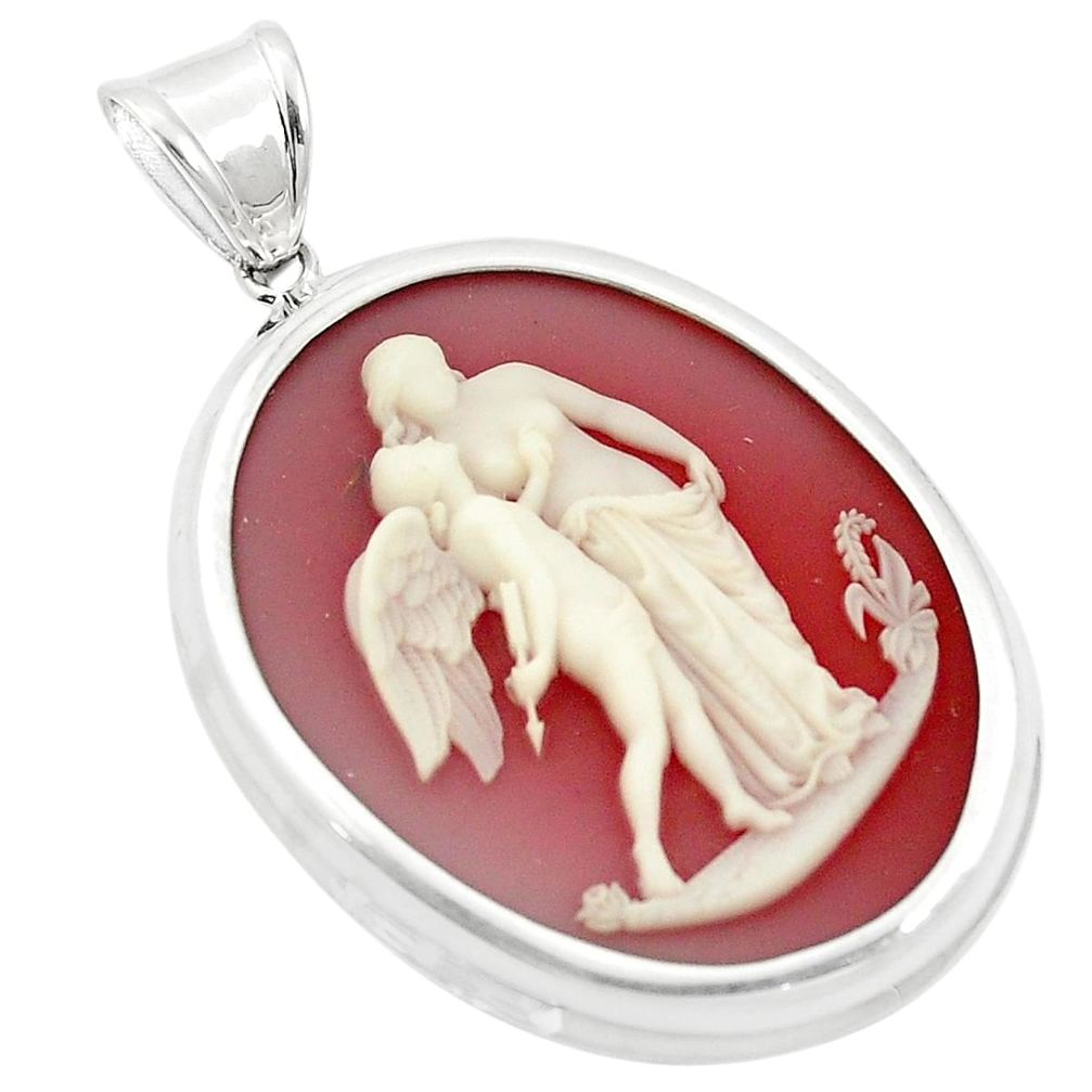White mother baby love cameo 925 sterling silver pendant jewelry a83273