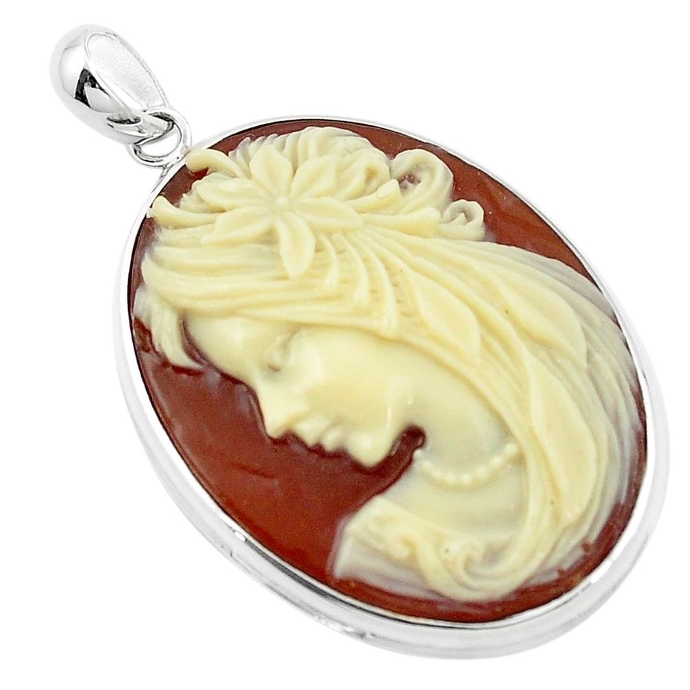 Victorian princess cameo 925 sterling silver pendant jewelry a83279