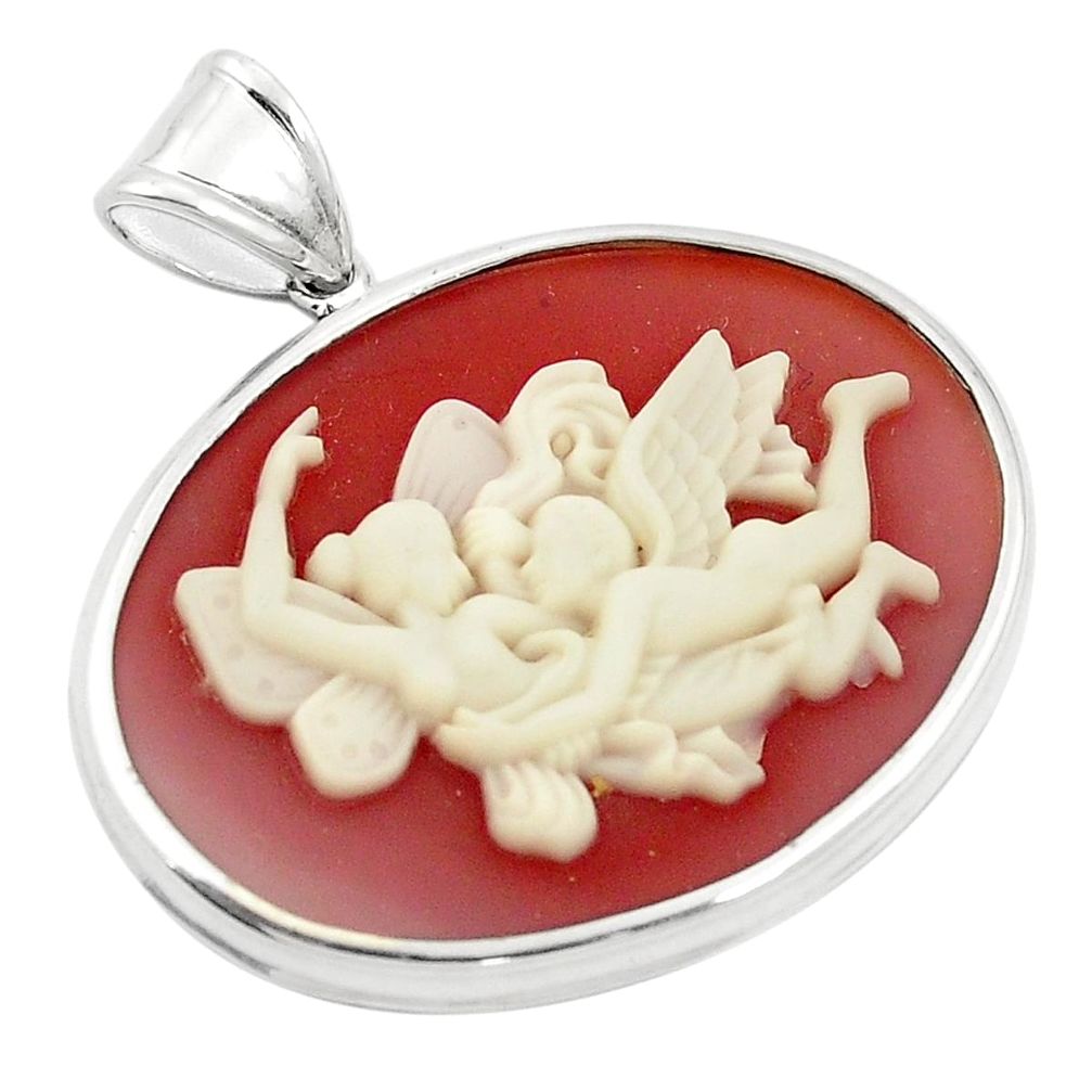 White mother baby wing cameo 925 sterling silver pendant jewelry a83282