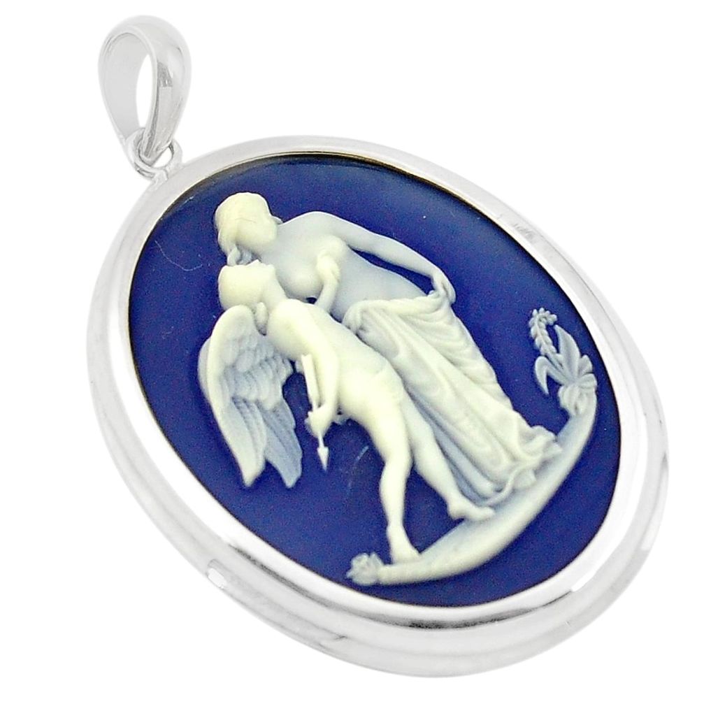 White mother baby love cameo 925 sterling silver pendant jewelry a83284