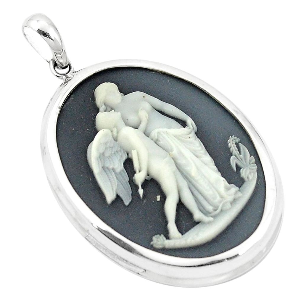 White mother baby love cameo 925 sterling silver pendant jewelry a83285
