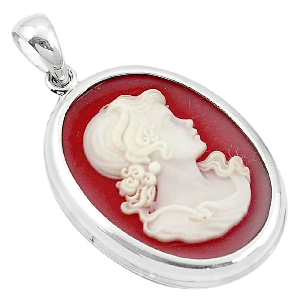 White lady cameo oval 925 sterling silver pendant jewelry a83318