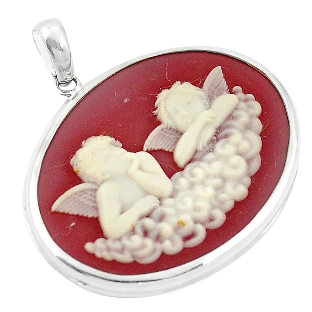 White two baby wing cameo oval 925 sterling silver pendant jewelry a83348