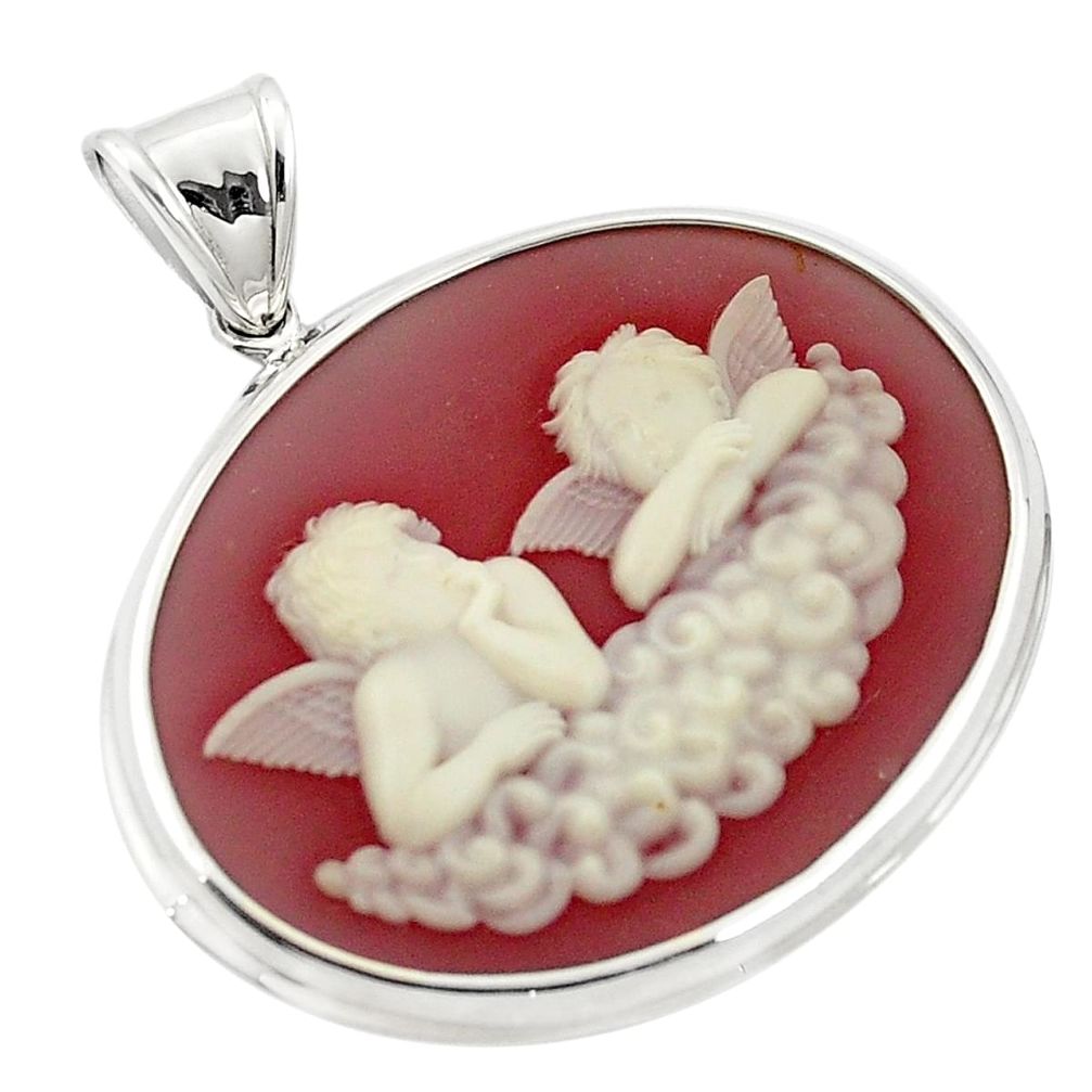 White two baby wing cameo 925 sterling silver pendant jewelry a83350