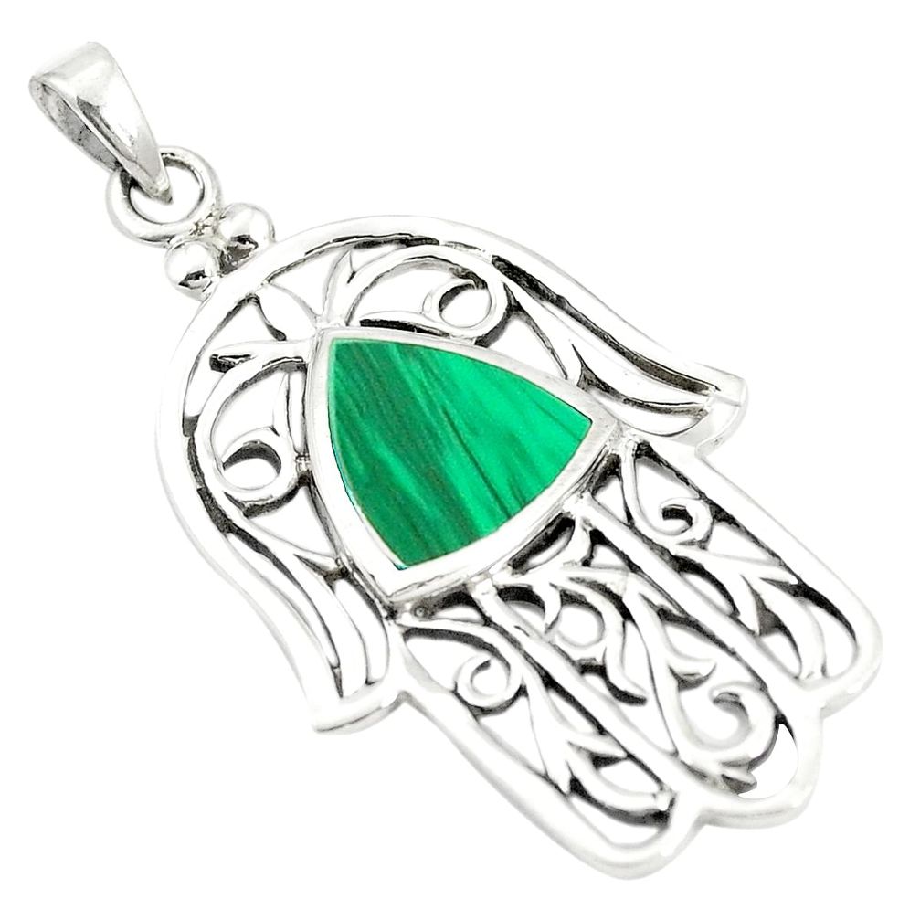 Green malachite (pilot's stone) 925 silver hand of god hamsa pendant a83526