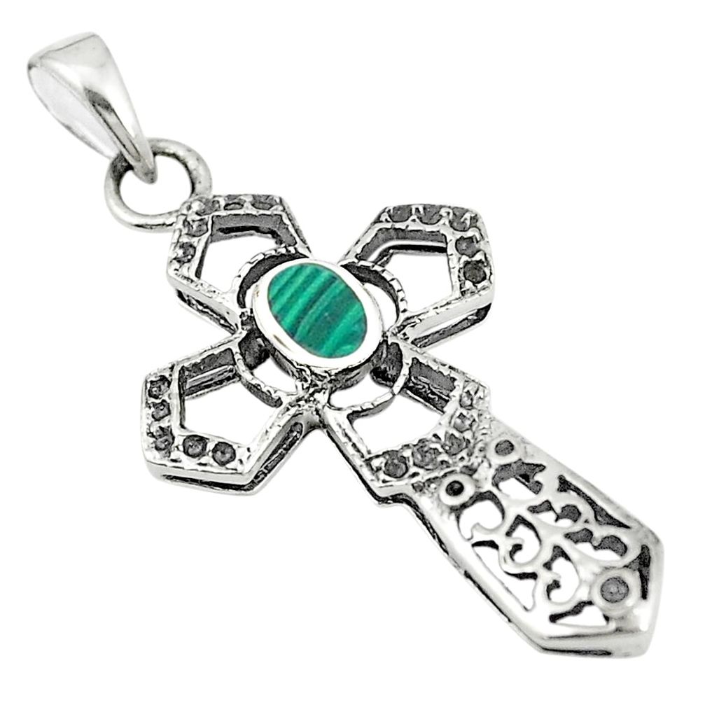925 silver green malachite (pilot's stone) holy cross pendant jewelry a83527