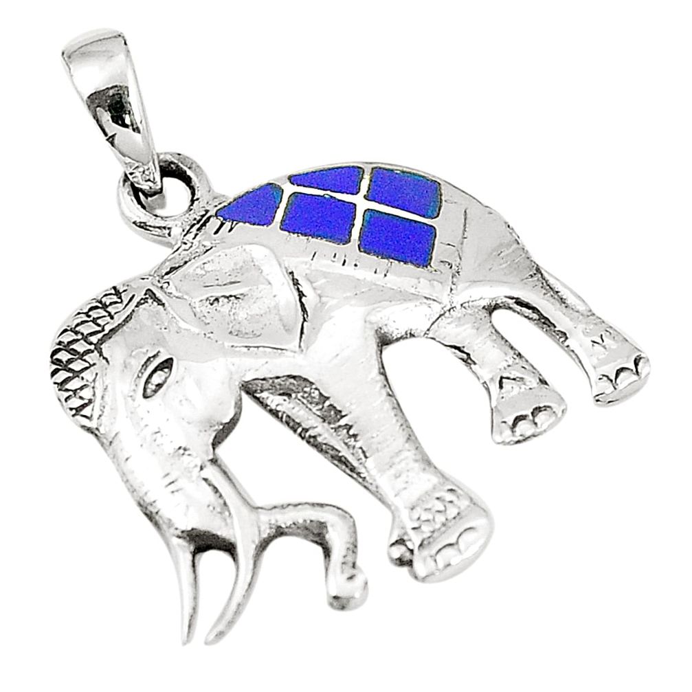 Blue lapis lazuli enamel 925 silver elephant pendant jewelry a83532