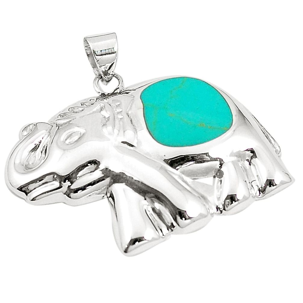 Fine green turquoise enamel 925 sterling silver elephant pendant a83533