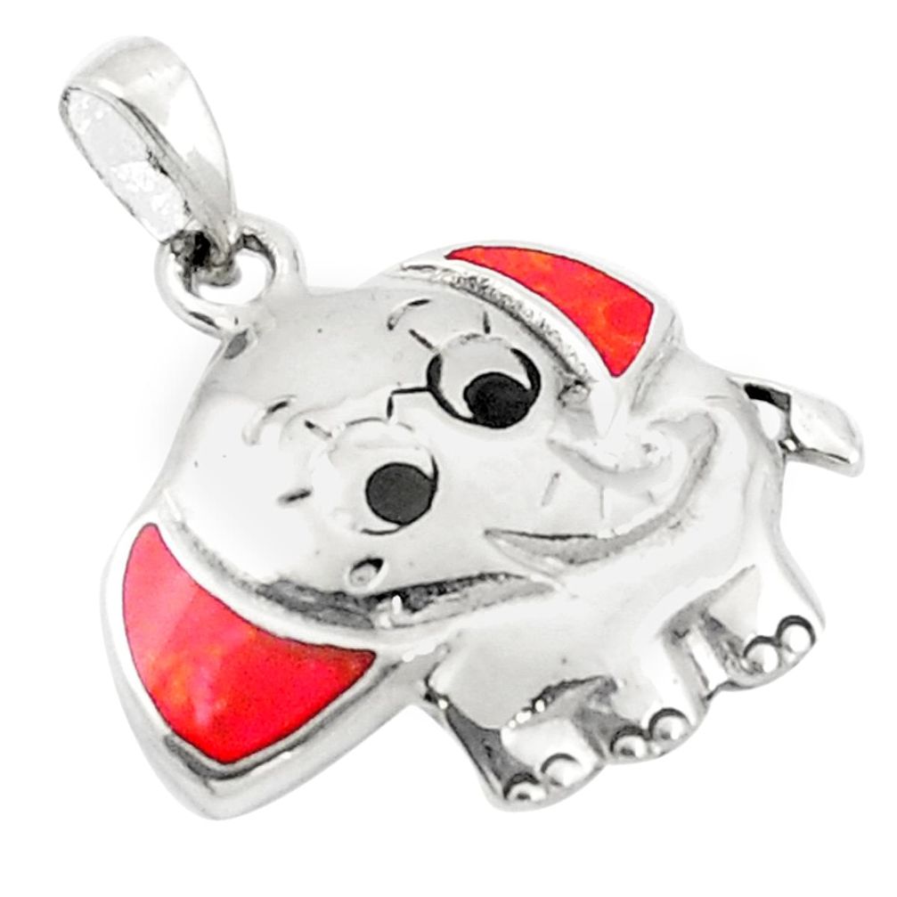 925 sterling silver red coral onyx enamel elephant pendant a83537