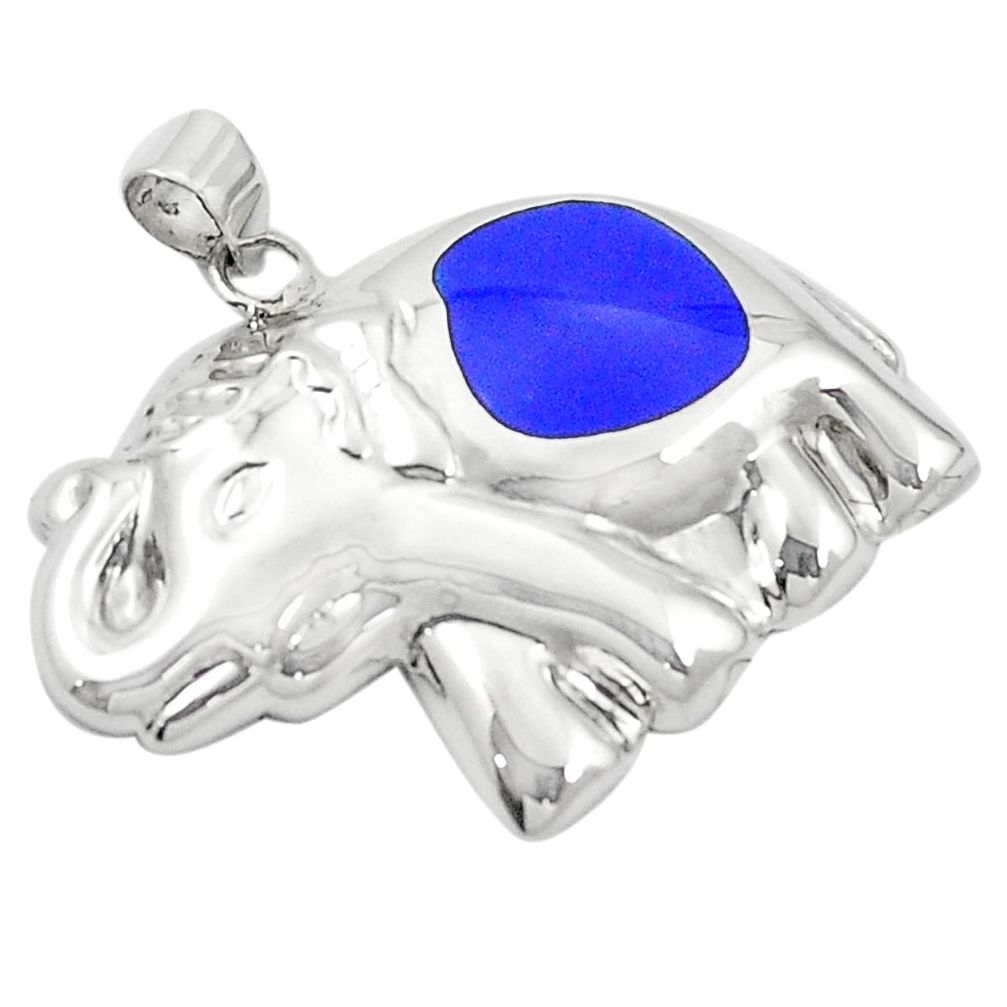Blue lapis lazuli enamel 925 silver elephant pendant jewelry a83551