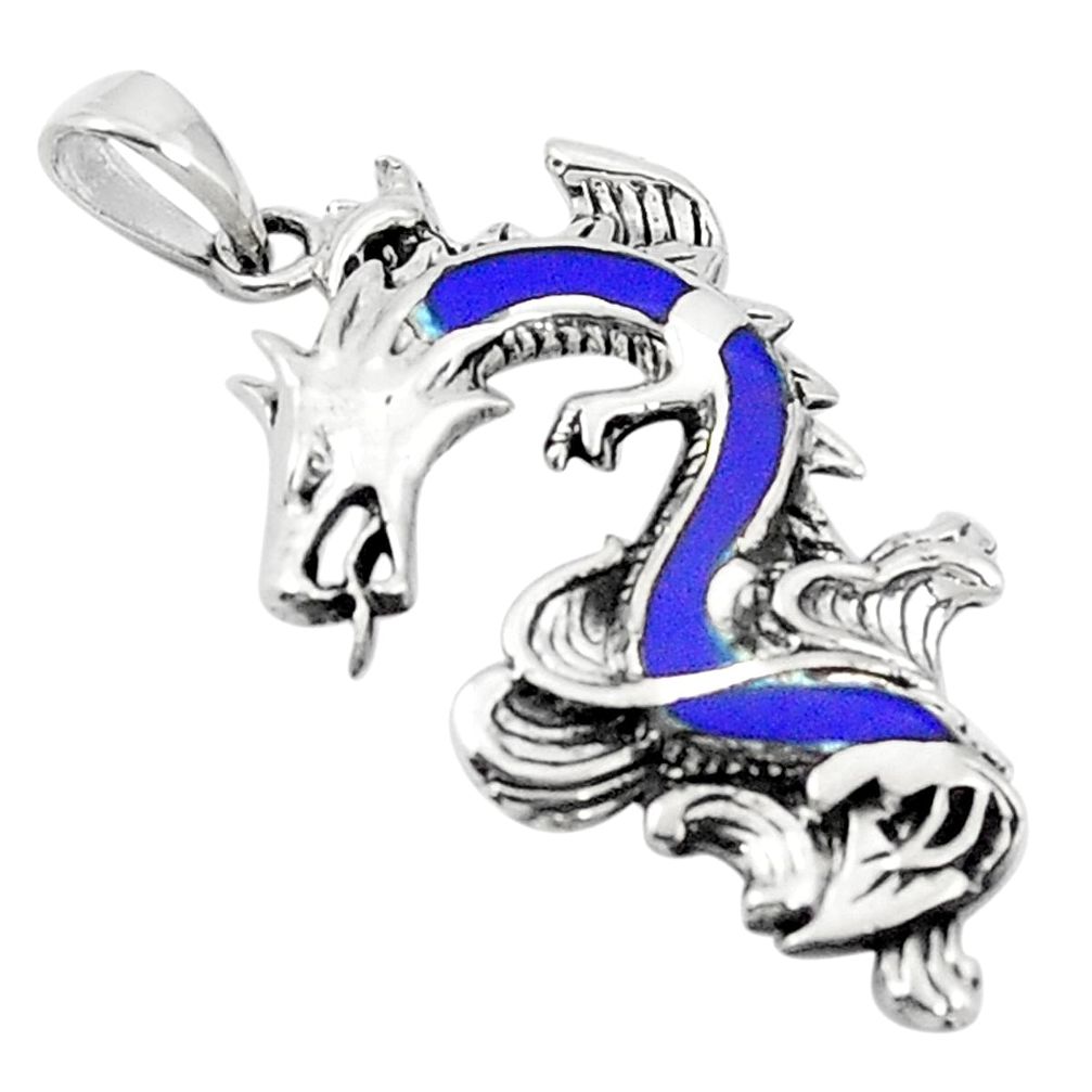 Blue lapis lazuli enamel 925 sterling silver dragon pendant a83552