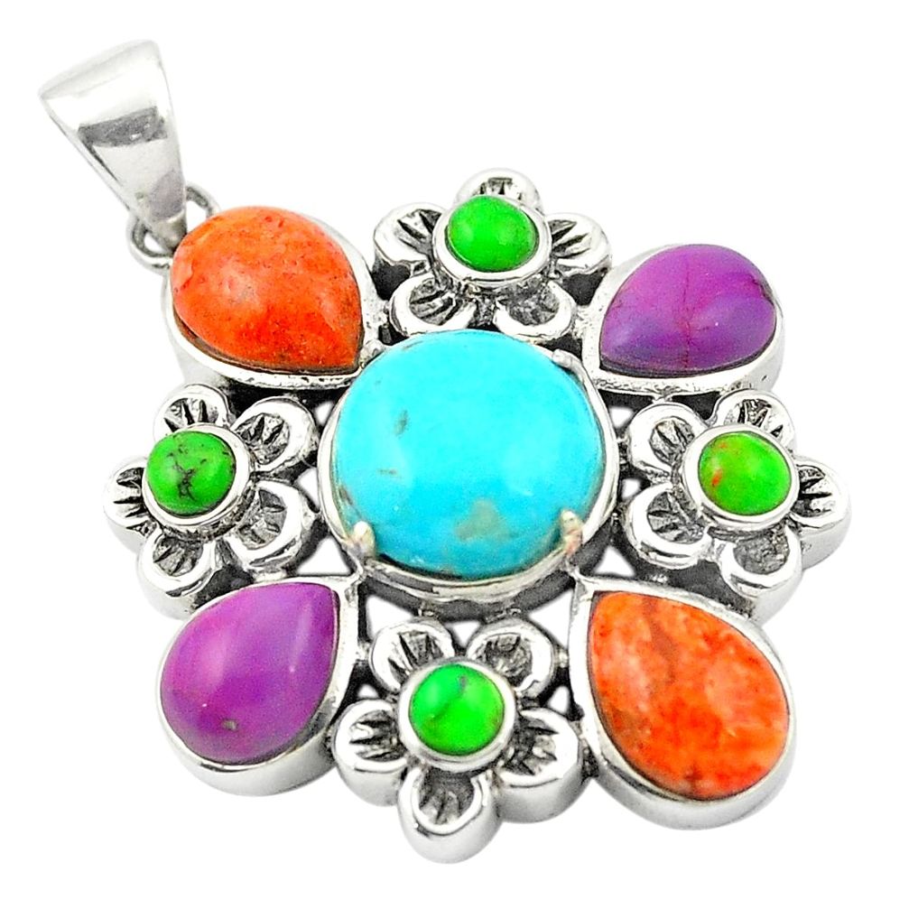 Southwestern multi color copper turquoise 925 silver pendant a83840