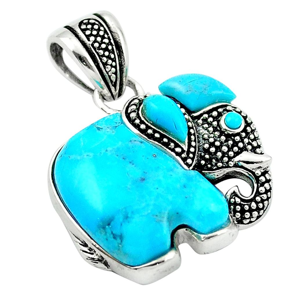 Southwestern fine blue turquoise 925 silver elephant pendant jewelry a83850