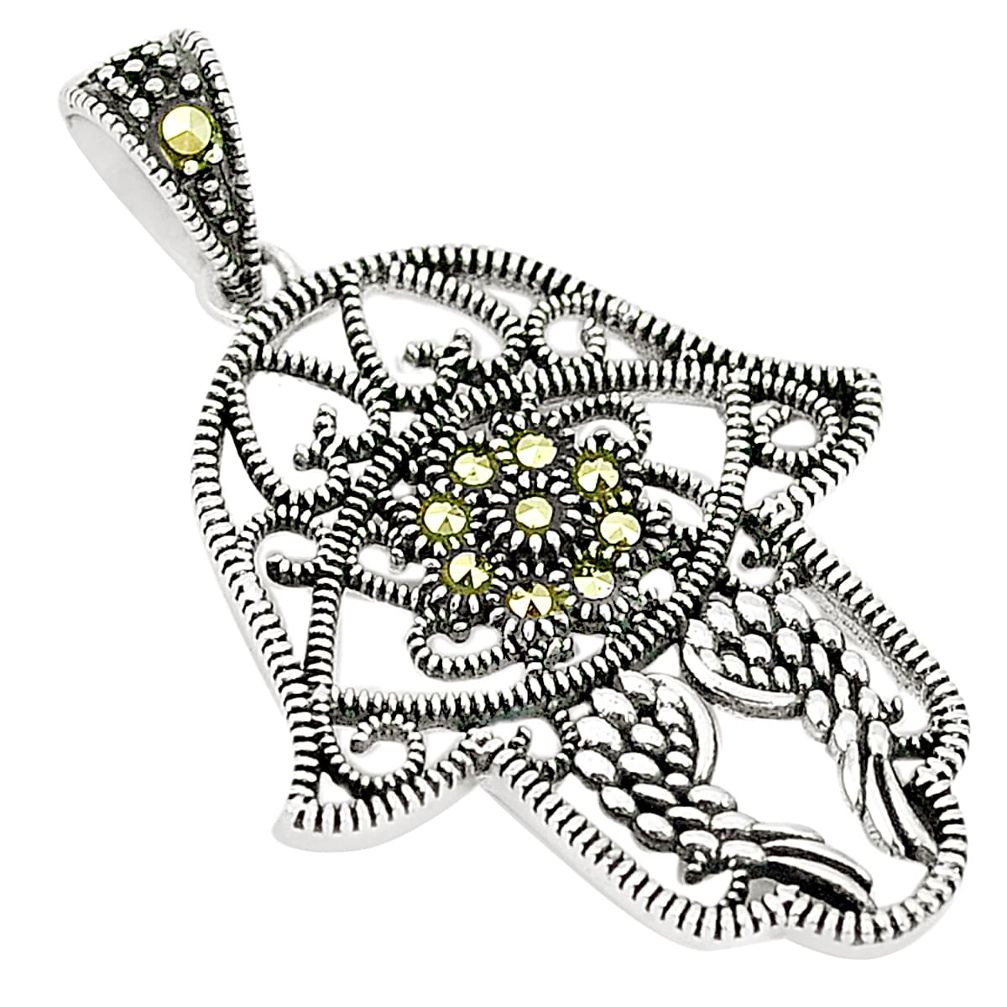 Fine marcasite 925 sterling silver hand of god hamsa pendant jewelry a83912