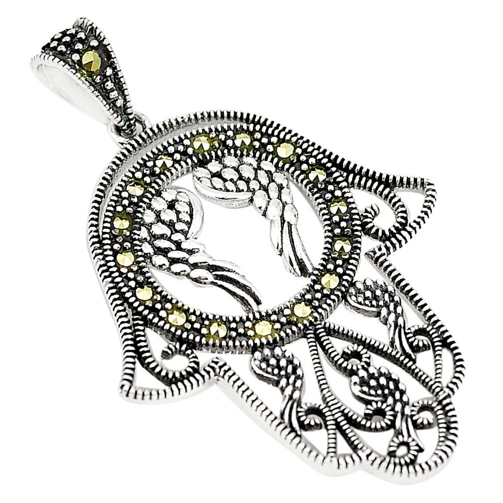 Swiss marcasite 925 sterling silver hand of god hamsa pendant jewelry a83913