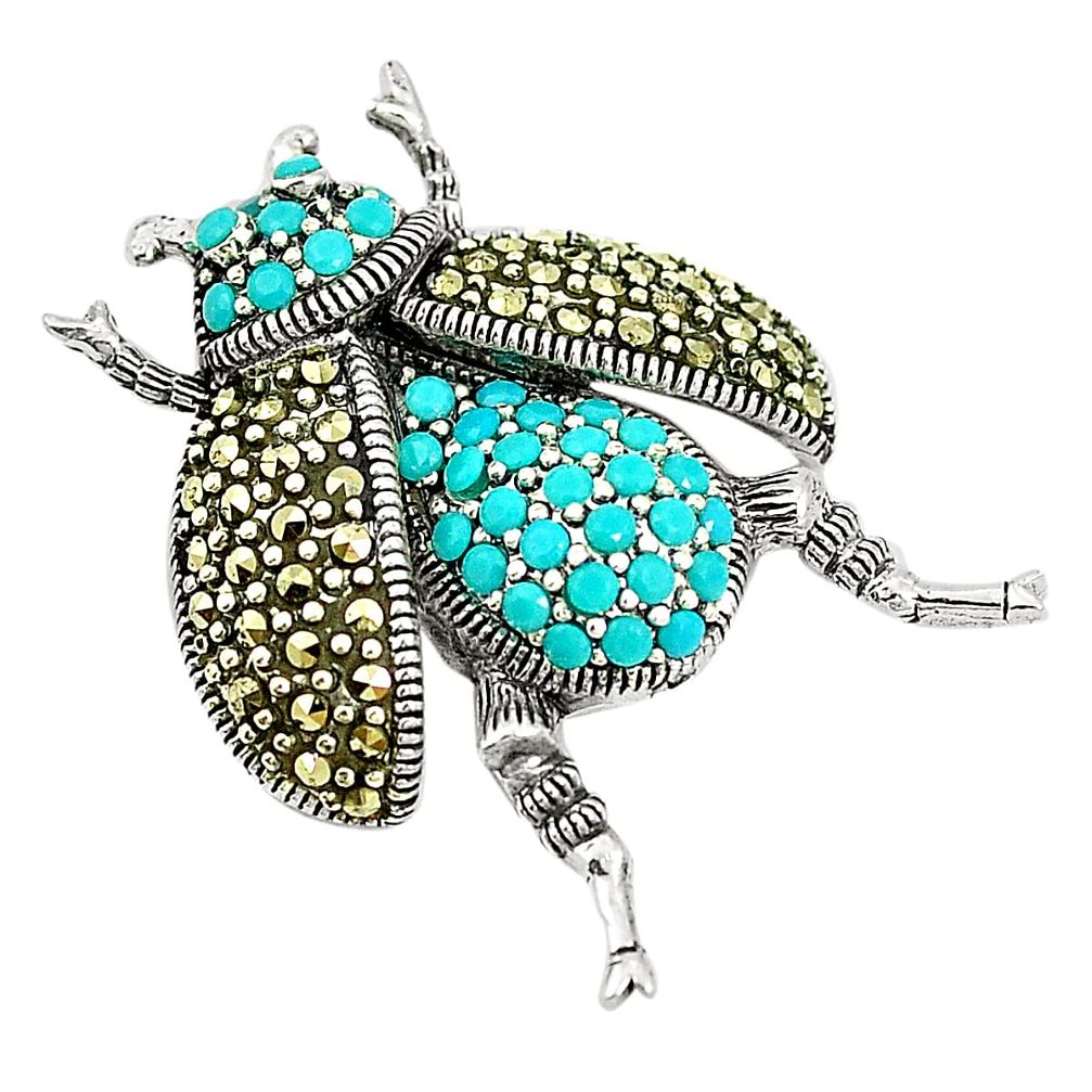 925 silver fine green turquoise marcasite honey bee pendant jewelry a83920