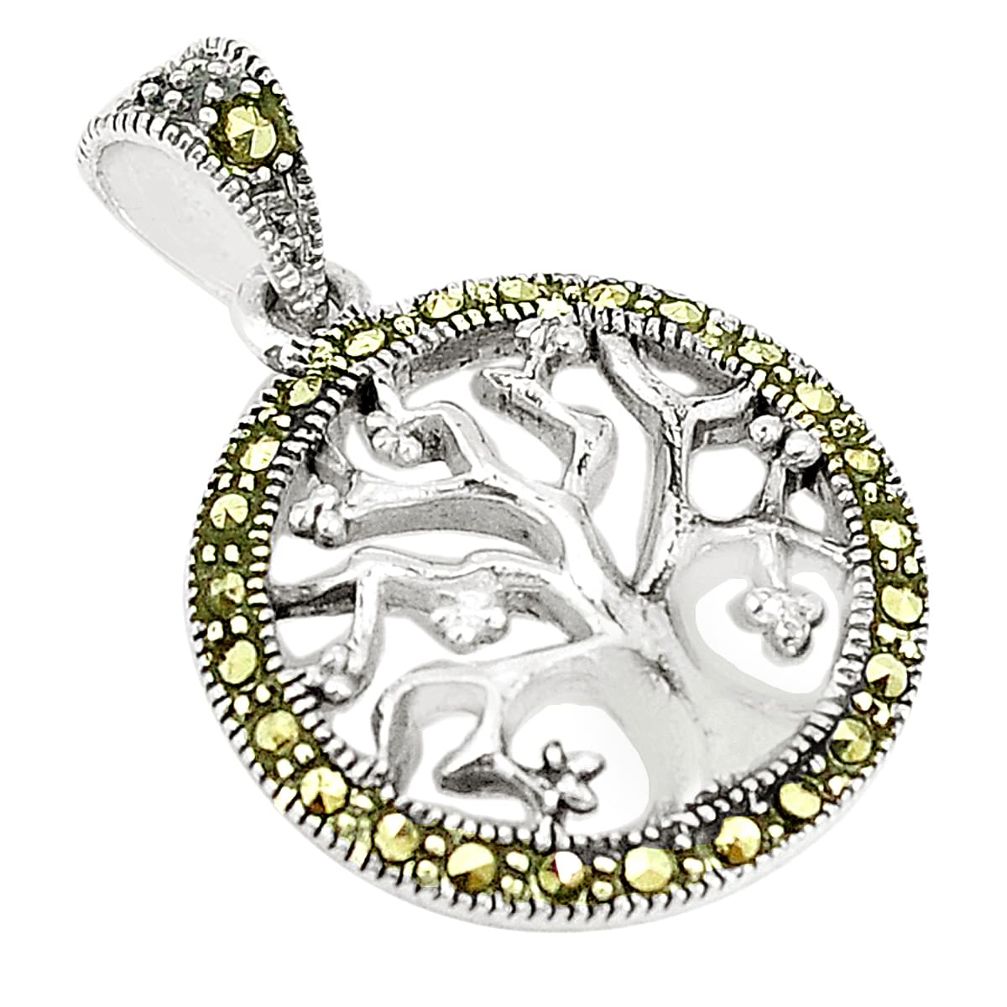 Fine marcasite 925 sterling silver tree of life pendant jewelry a83952