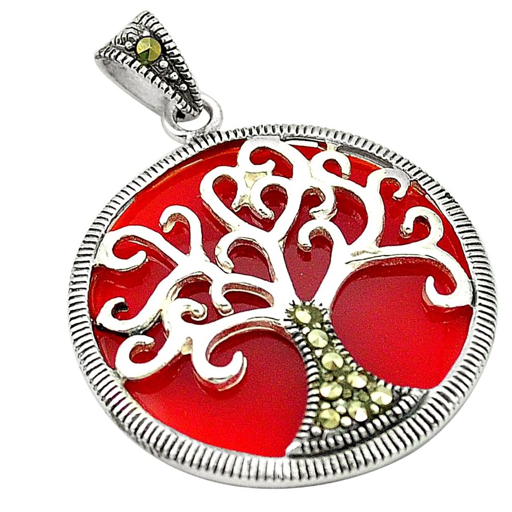 Natural honey onyx marcasite 925 silver tree of life pendant a83979