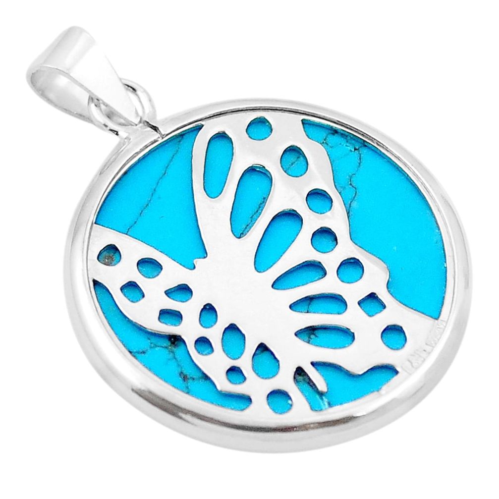 Fine blue turquoise 925 sterling silver pendant jewelry a83997