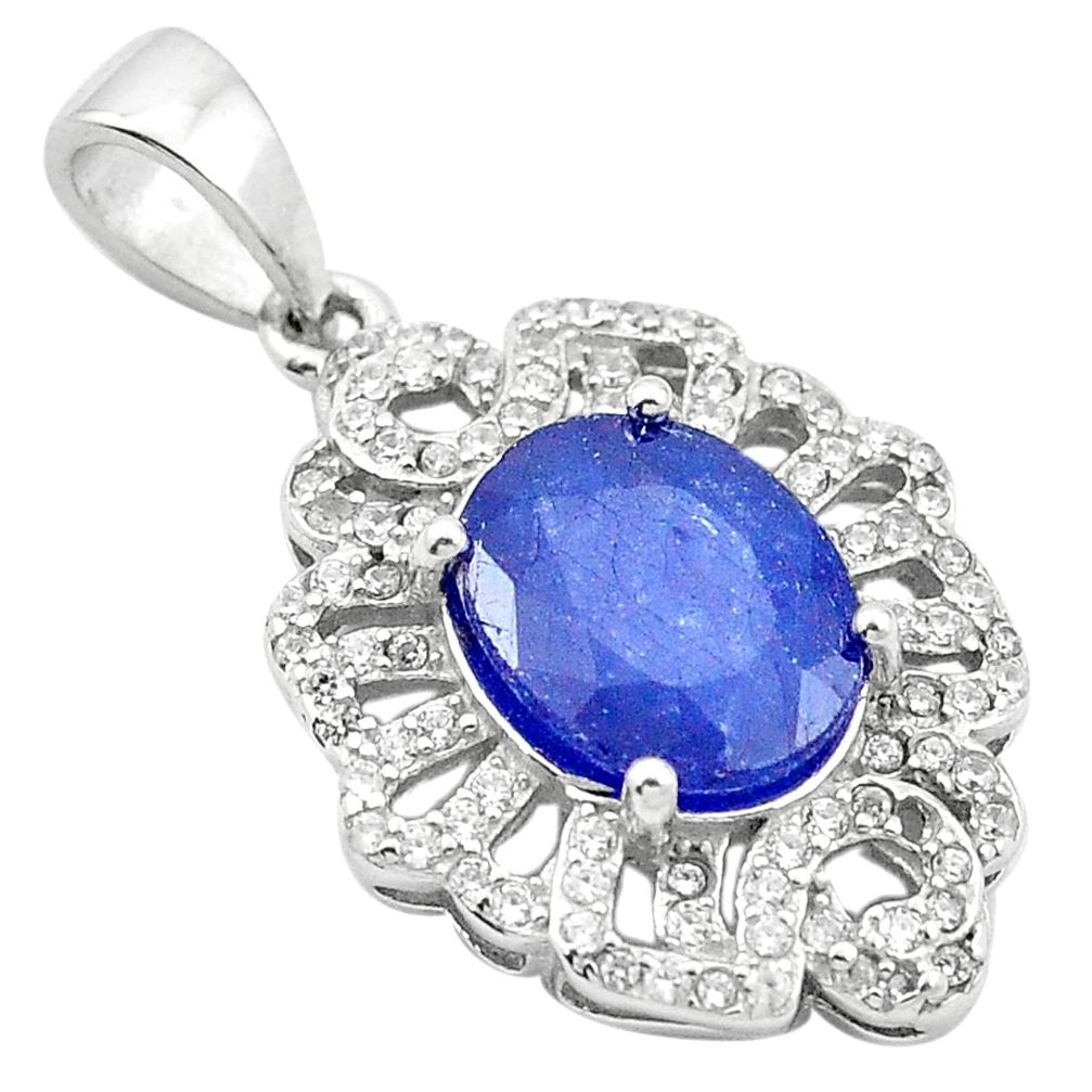 6.09cts natural blue sapphire topaz 925 sterling silver pendant jewelry a84103