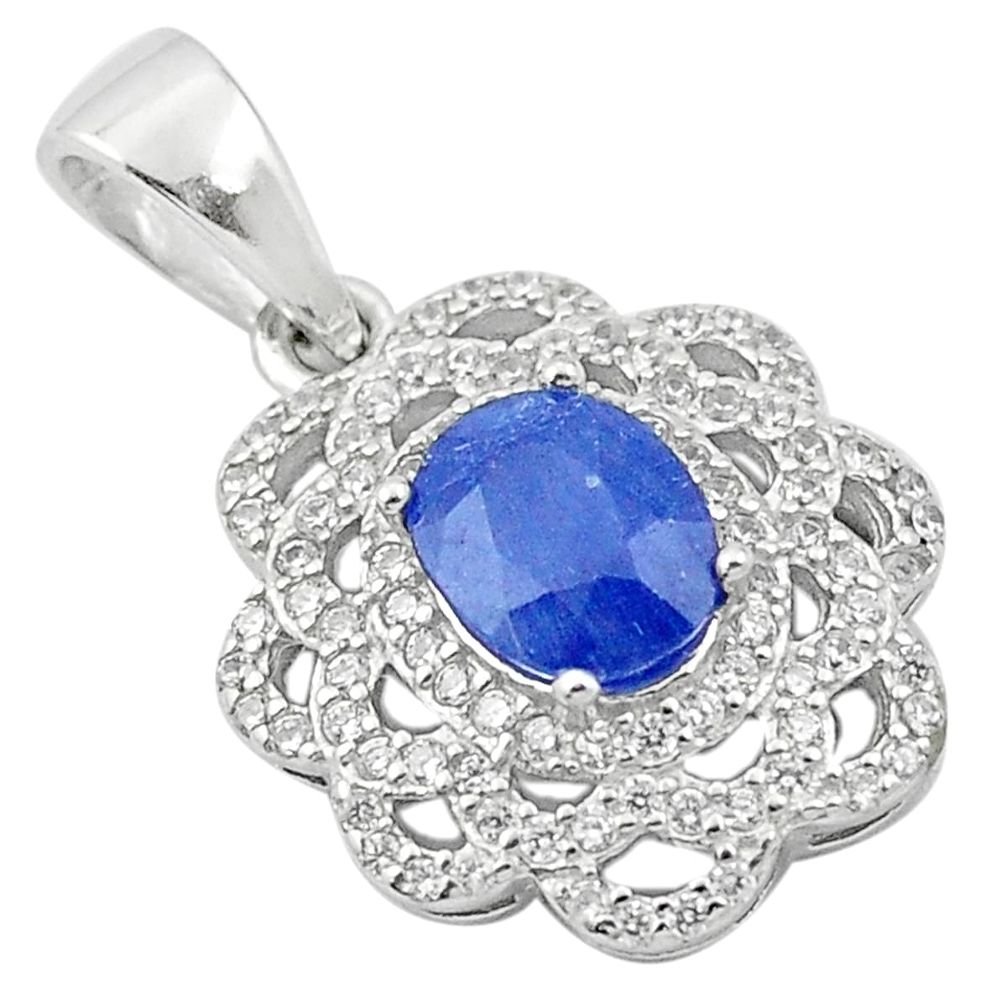 3.44cts natural blue sapphire topaz 925 sterling silver pendant jewelry a84108