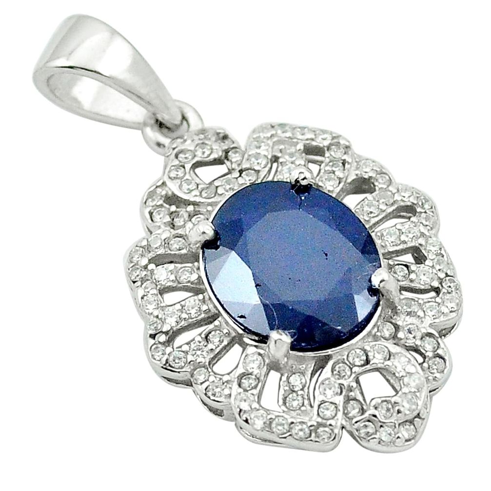 5.17cts natural blue sapphire topaz 925 sterling silver pendant jewelry a84134