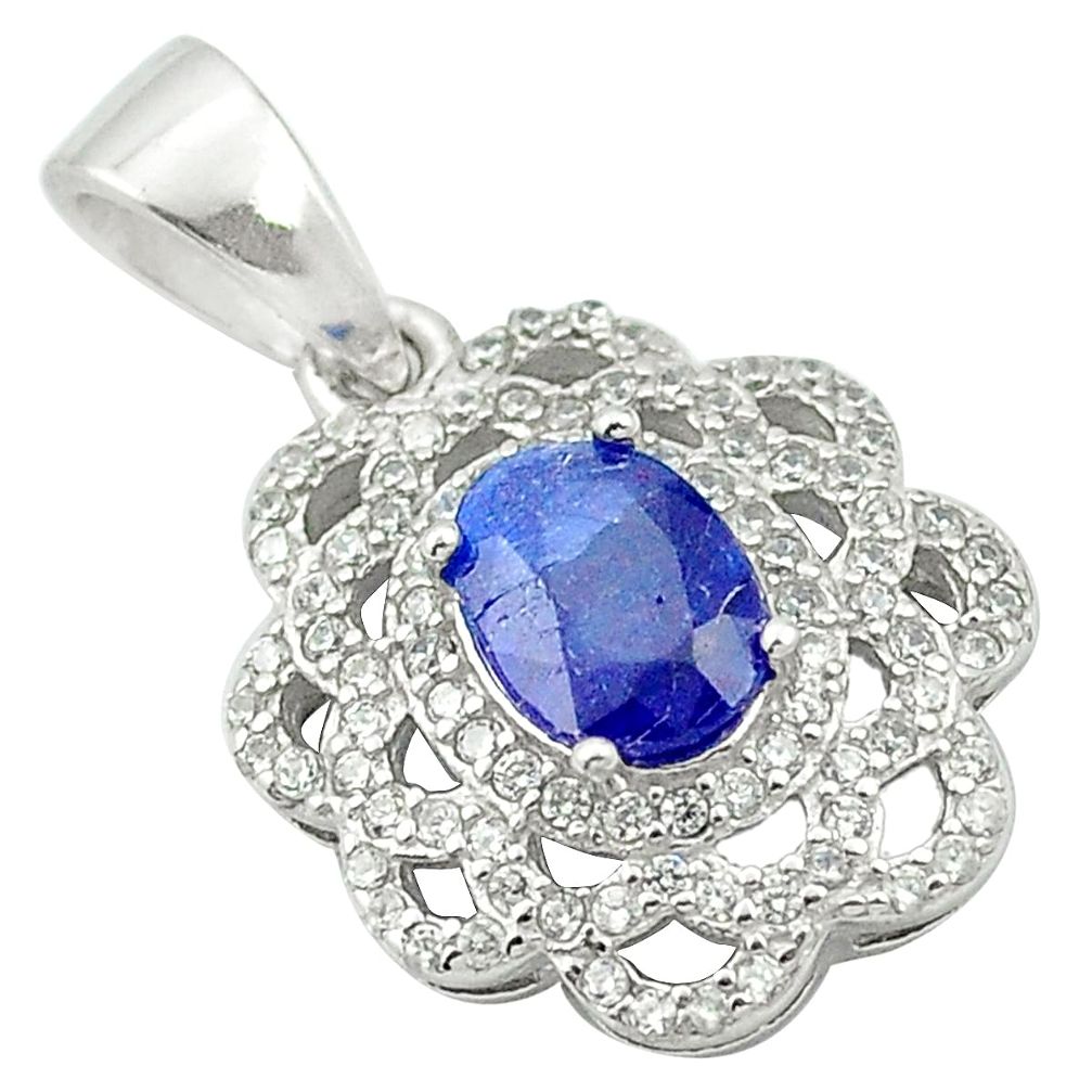 3.50cts natural blue sapphire topaz 925 sterling silver pendant jewelry a84135