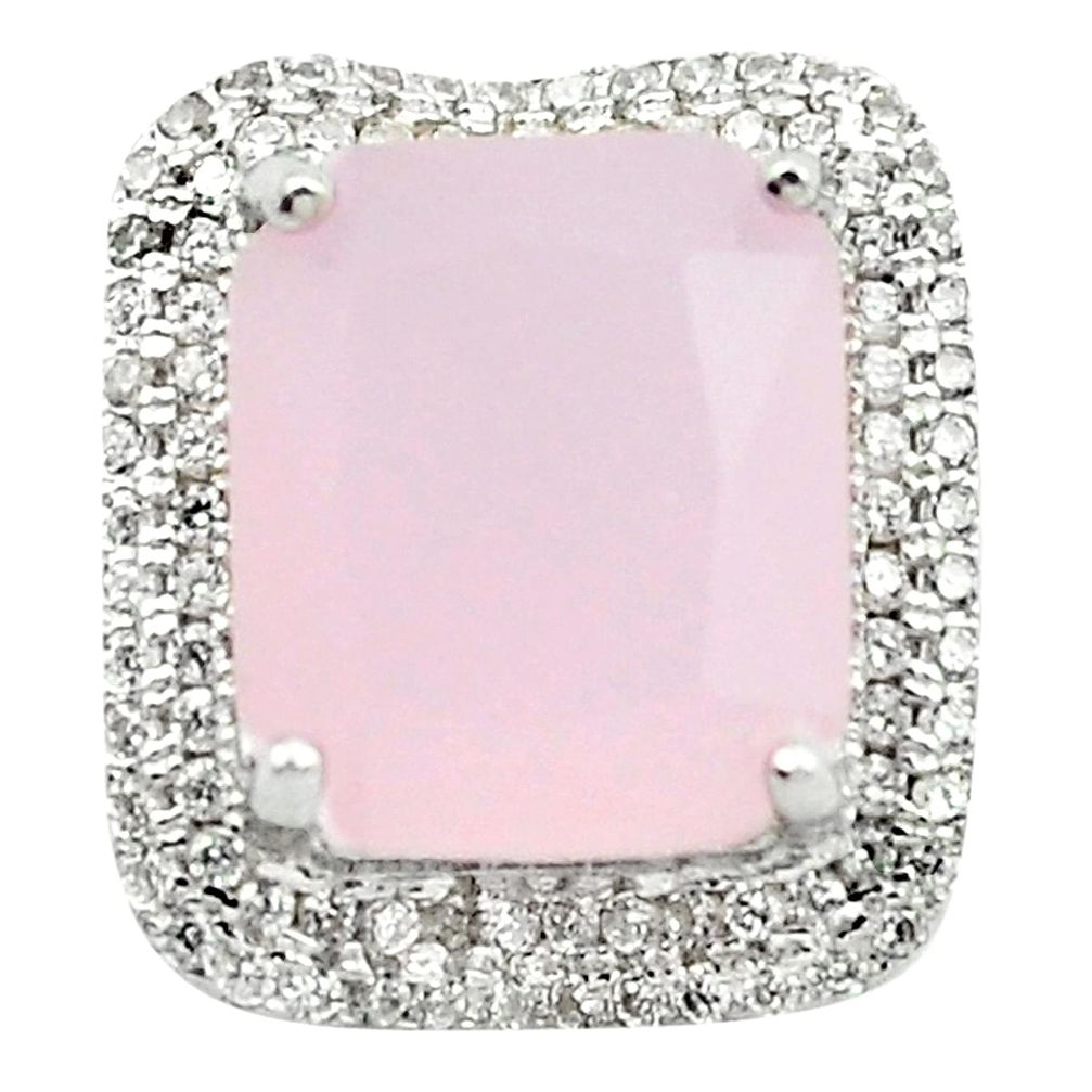 925 sterling silver natural pink rose quartz white topaz pendant a84540