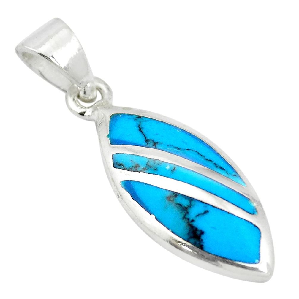 Fine blue turquoise enamel 925 sterling silver pendant jewelry a85409
