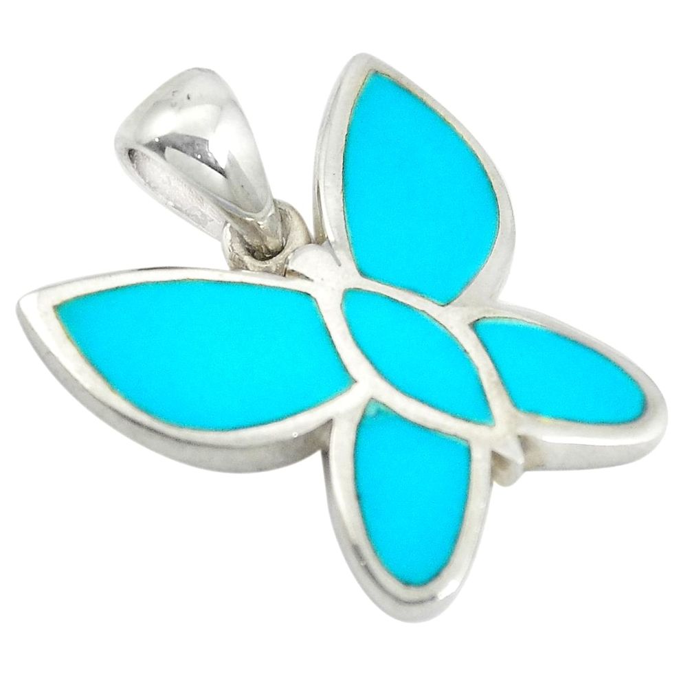 Fine blue turquoise enamel 925 sterling silver butterfly pendant a85439