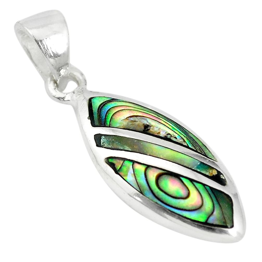 Green abalone paua seashell enamel 925 silver pendant jewelry a85446