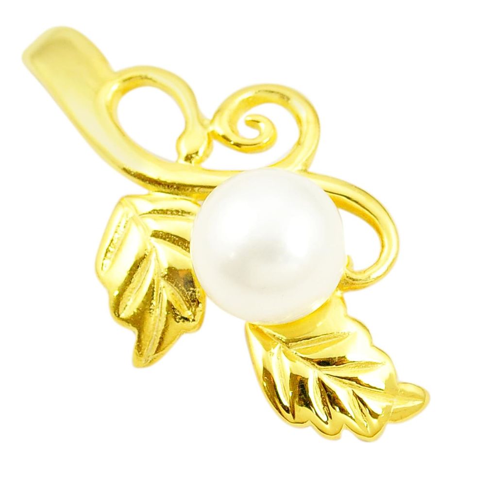 Natural white pearl 925 sterling silver 14k gold pendant jewelry a85501