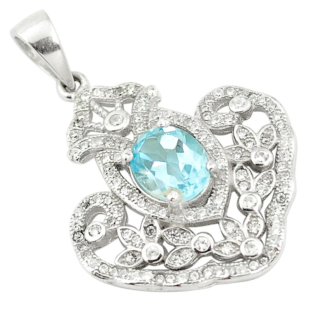 Natural blue topaz topaz 925 sterling silver pendant jewelry a85625