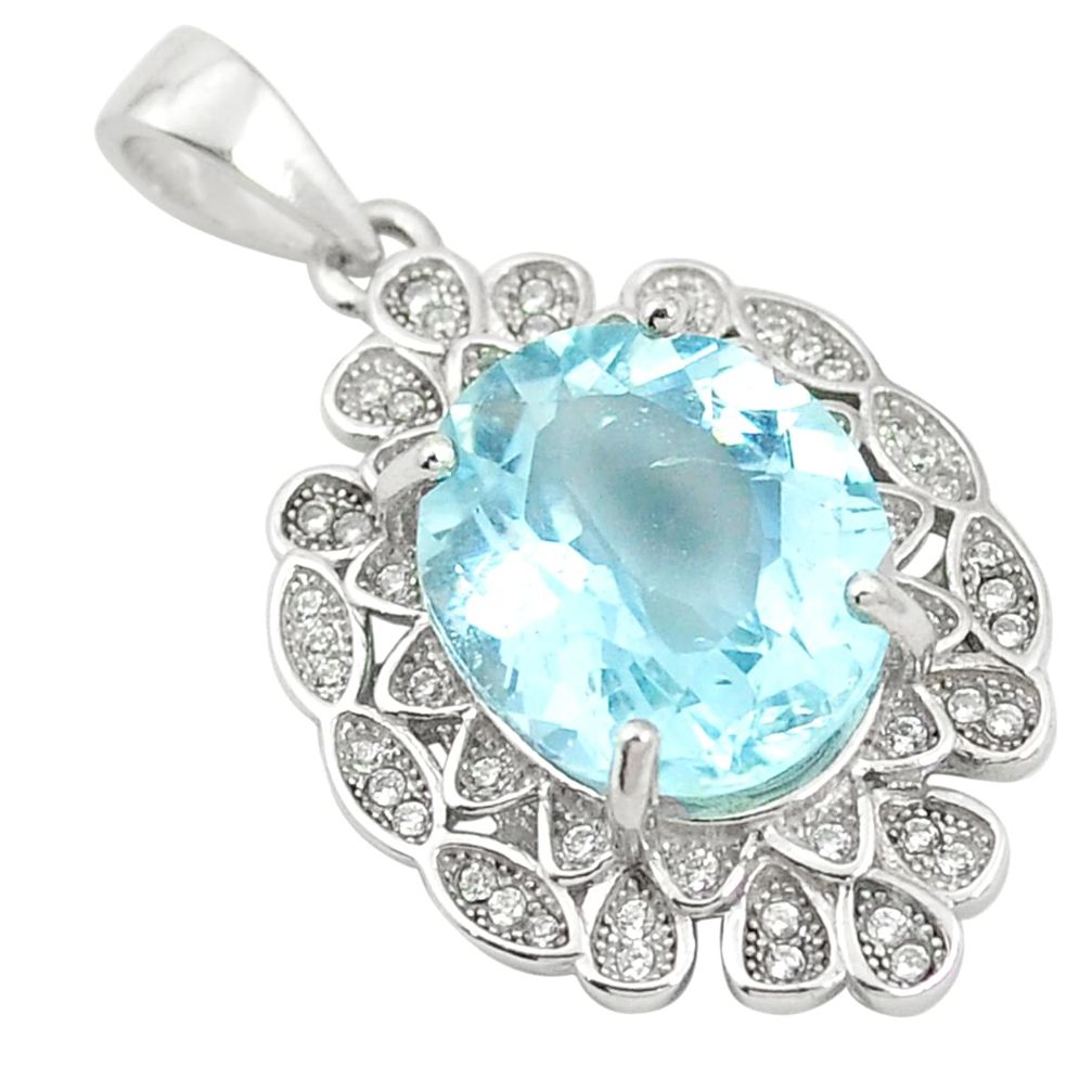 Natural blue topaz topaz 925 sterling silver pendant jewelry a85634