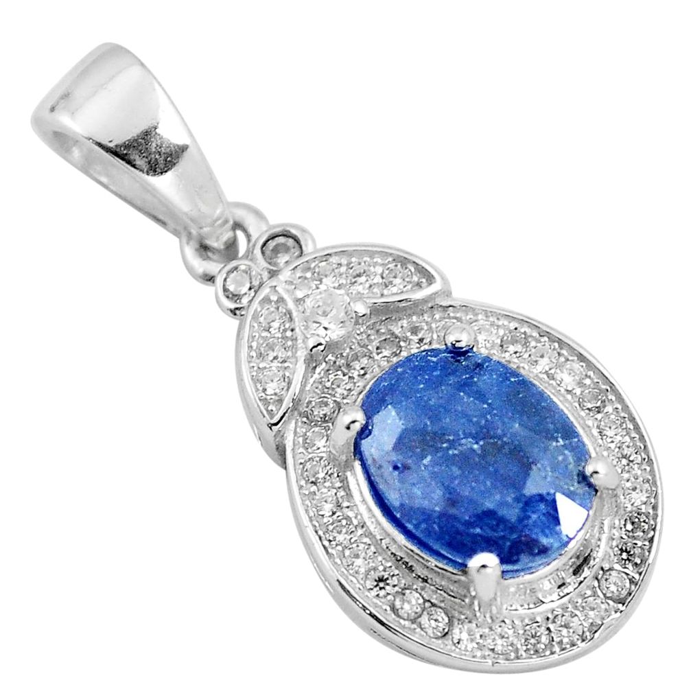 4.52cts natural blue sapphire topaz 925 sterling silver pendant jewelry a86081