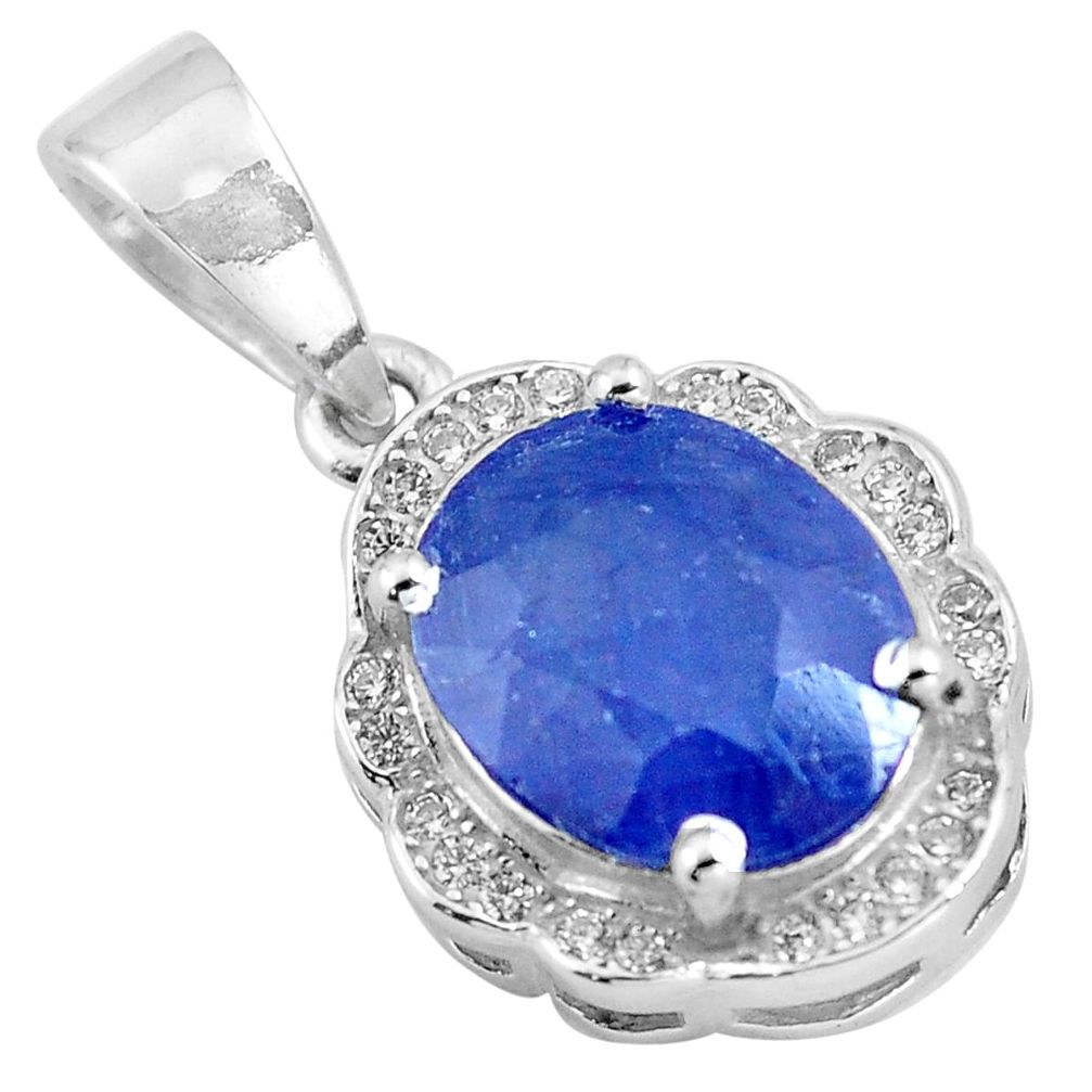 4.86cts natural blue sapphire topaz 925 sterling silver pendant jewelry a86093