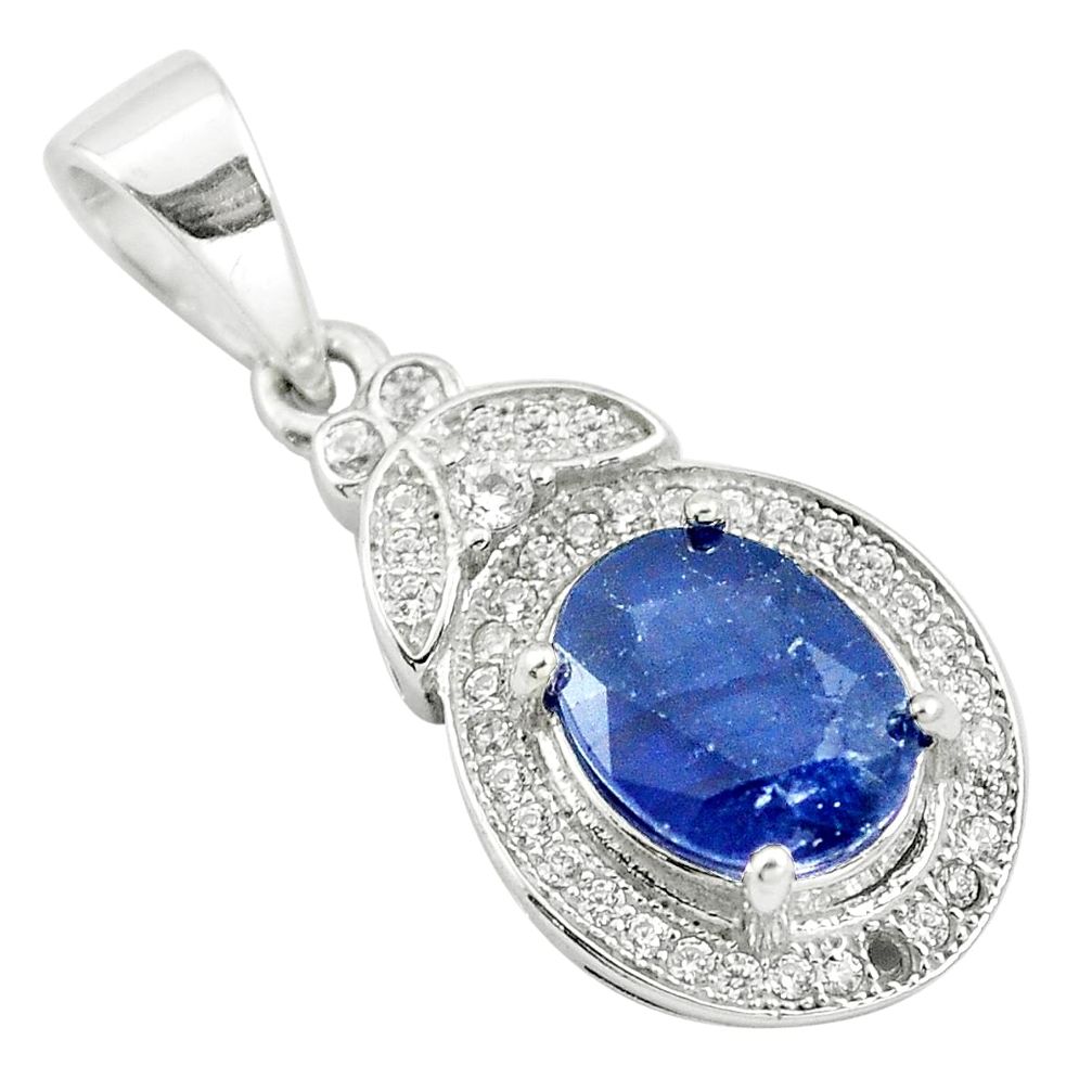 3.93cts natural blue sapphire topaz 925 sterling silver pendant jewelry a86100